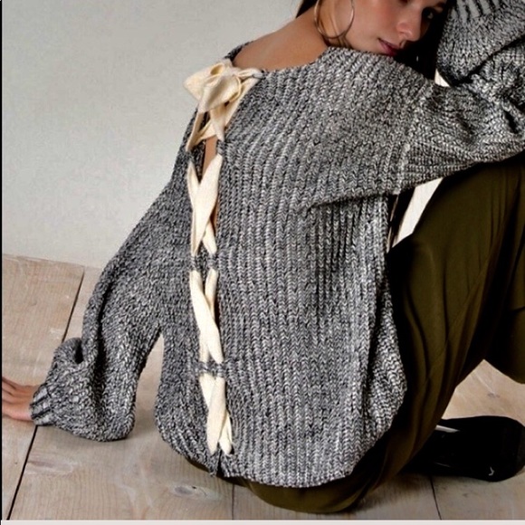 Sweaters - Oversized Lace Up Back Tunic Sweater